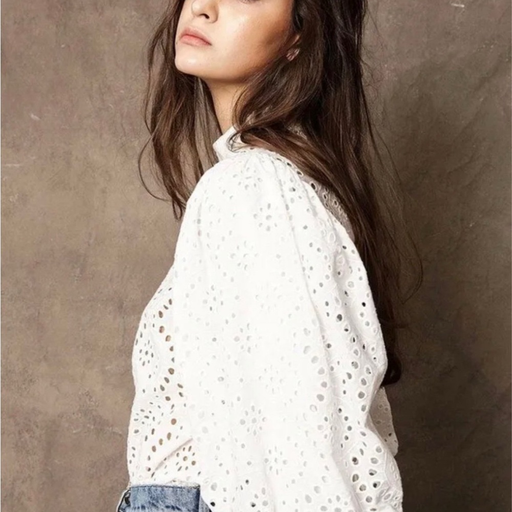 Courri Dylan Lace Puff Sleeve Top White SzS
